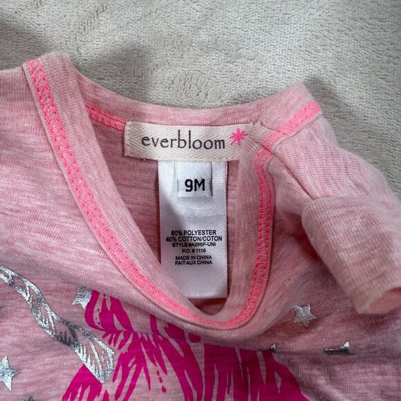 Everbloom Pink Unicorn Graphic Silver 9 Months Ruffle Sleeve Tee Shirt New - Picture 2 of 6